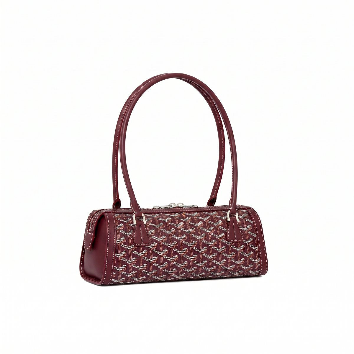 Round Structured Top-Handle Bag - Burgundy