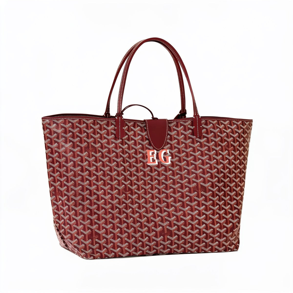 Personalized Initials Canvas Tote - Large - Burgundy