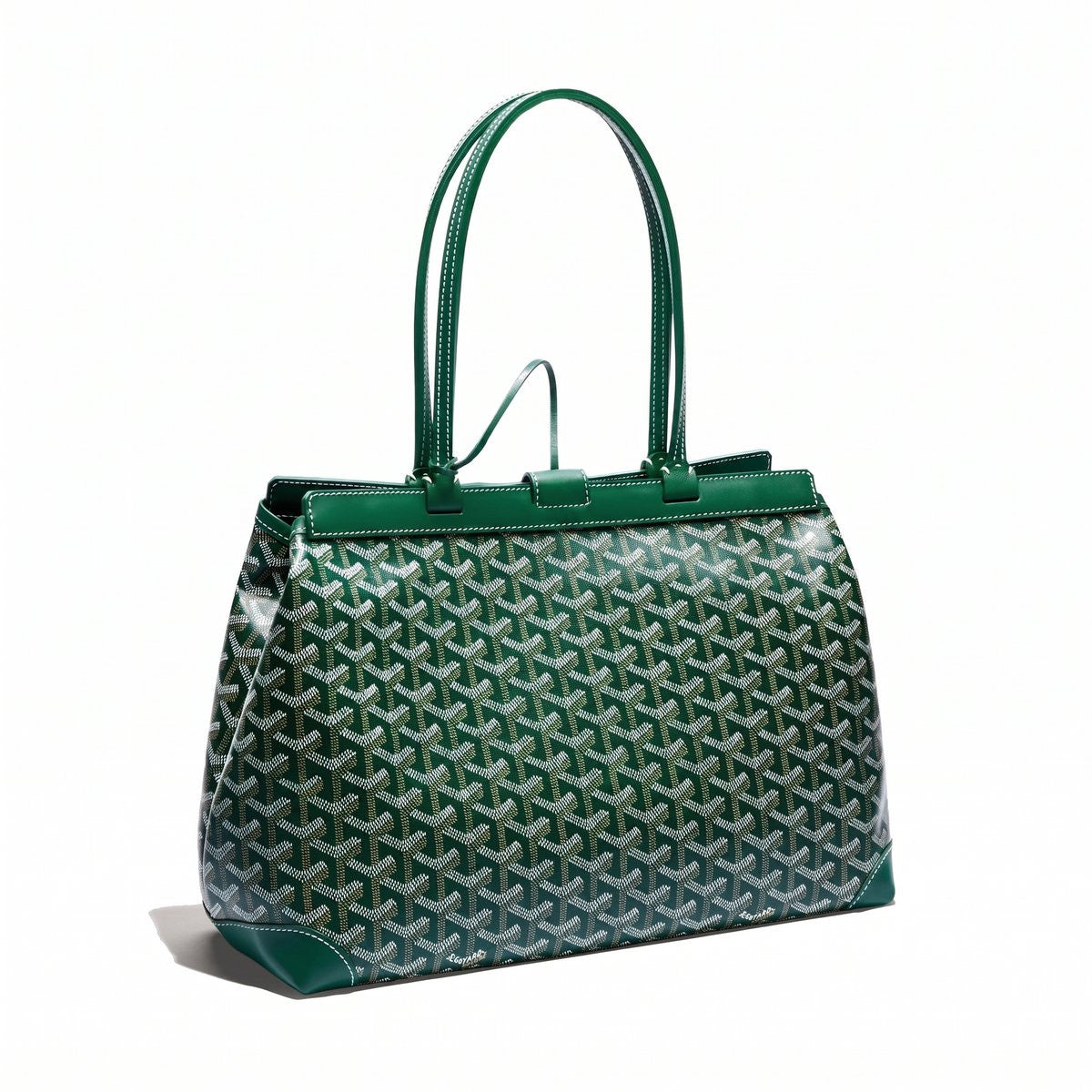 Contrast Leather Shoulder Bag - Green