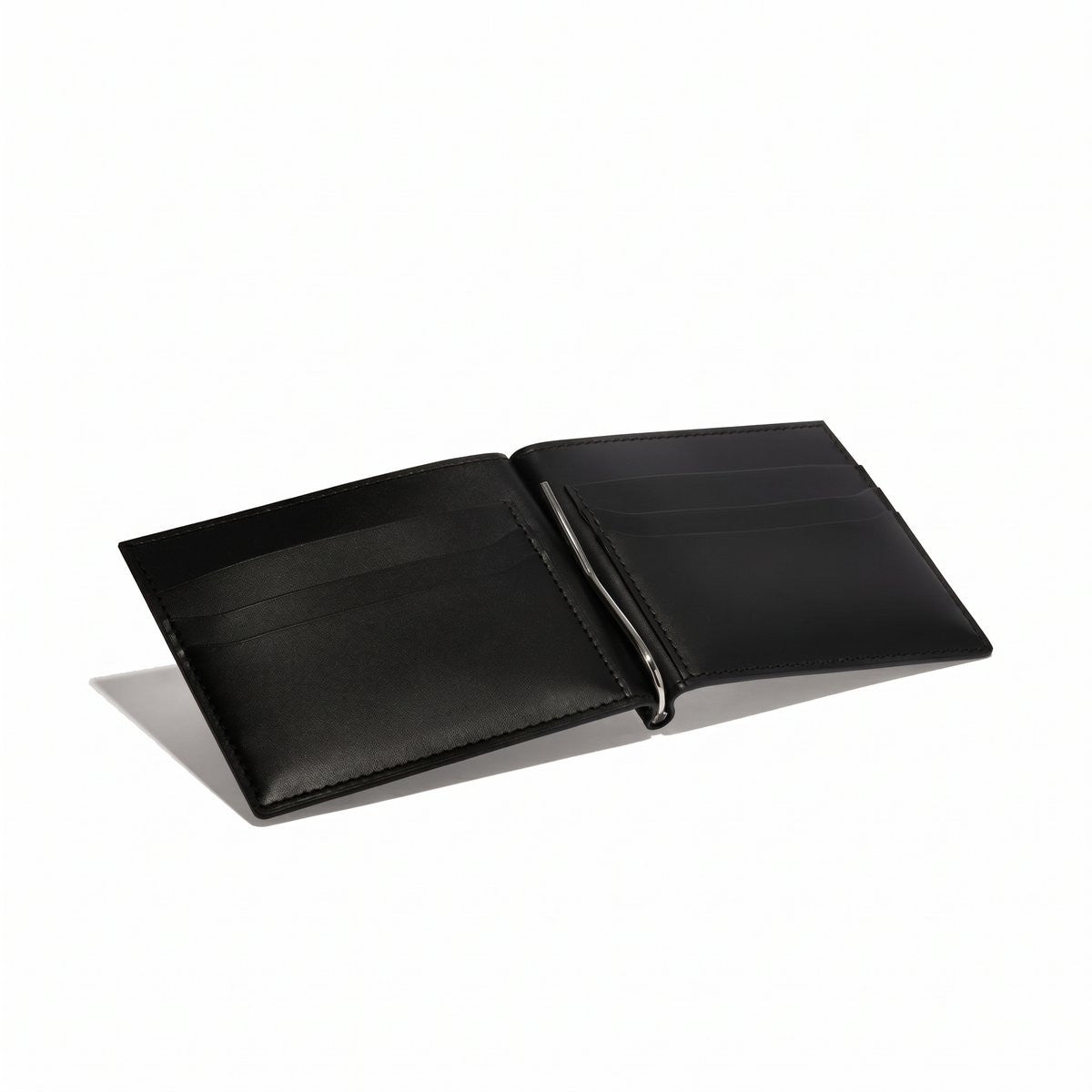 Leather Money Clip Card Holder - Black - 2