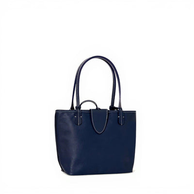 Reversible Leather Mini Tote - Navy Blue