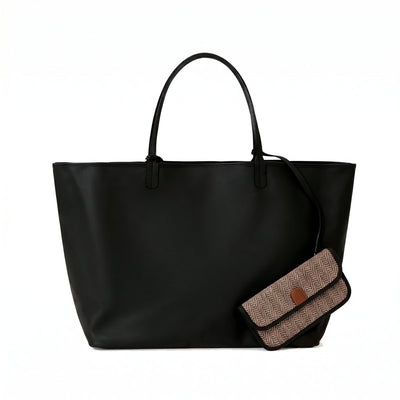 Reversible Leather Tote Bag - Large - Black - 2