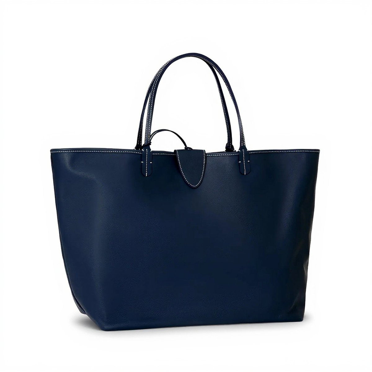 Reversible Leather Tote Bag - Large - Navy Blue