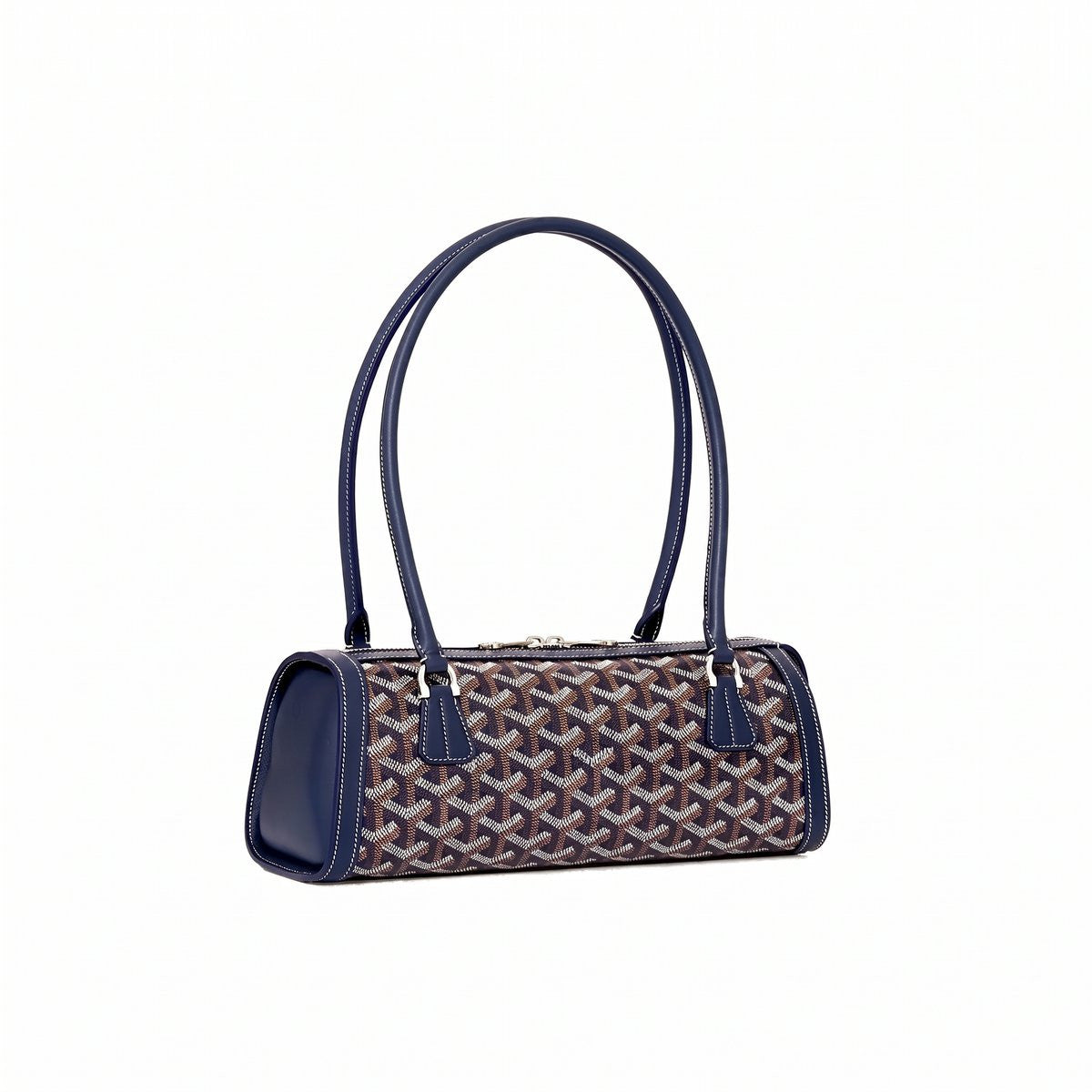 Round Structured Top-Handle Bag - Navy Blue