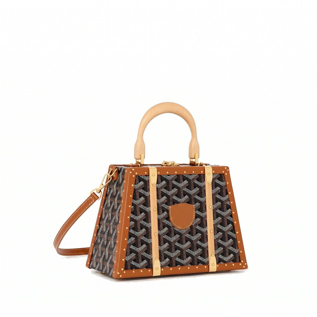 Mini Structured Trunk Crossbody - Black & Tan