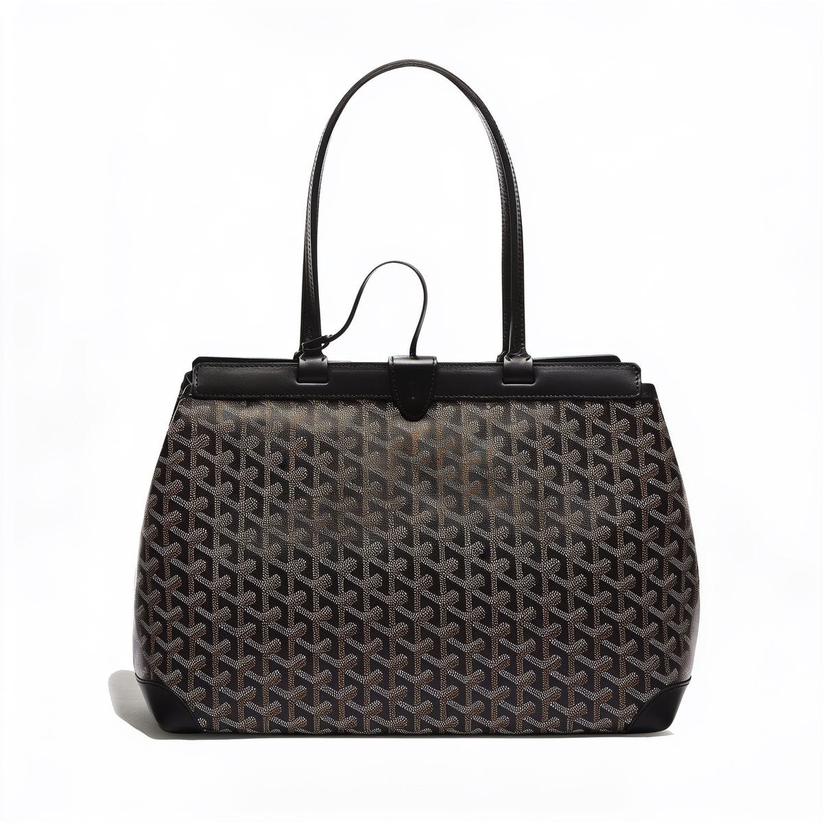 Contrast Leather Shoulder Bag - Black - 2