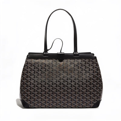 Contrast Leather Shoulder Bag - Black - 2