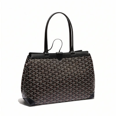 Contrast Leather Shoulder Bag - Black