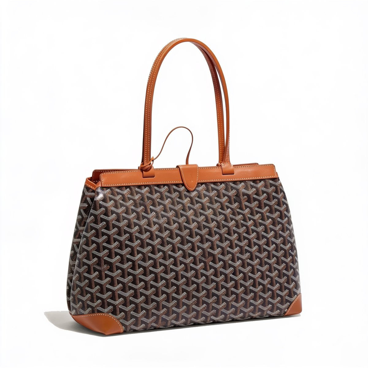 Contrast Leather Shoulder Bag - Black & Tan