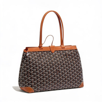 Contrast Leather Shoulder Bag - Black & Tan