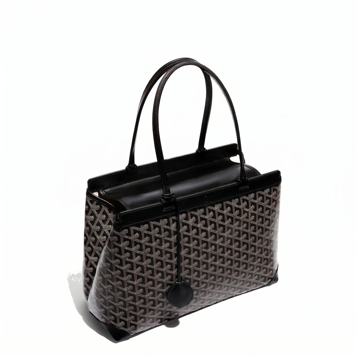 Contrast Leather Shoulder Bag - Black - 3