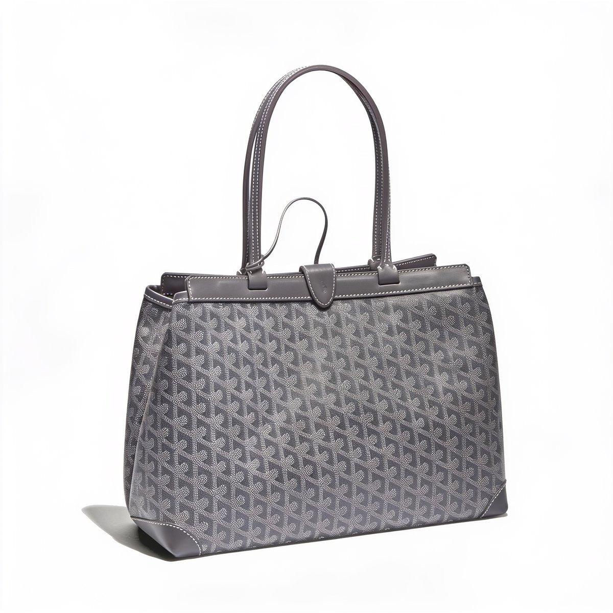 Contrast Leather Shoulder Bag - Grey