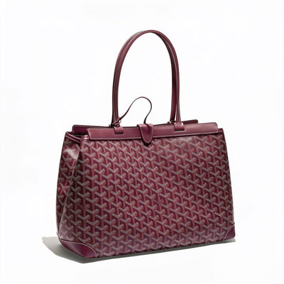 Contrast Leather Shoulder Bag - Burgundy