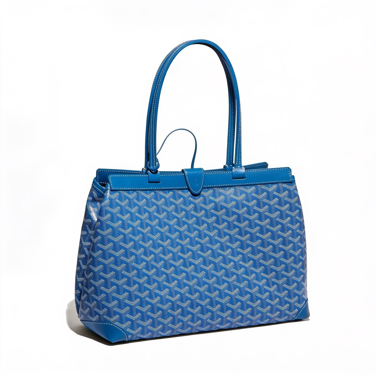 Contrast Leather Shoulder Bag - Sky Blue
