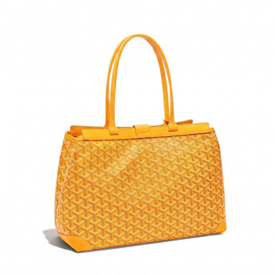 Contrast Leather Shoulder Bag - Yellow