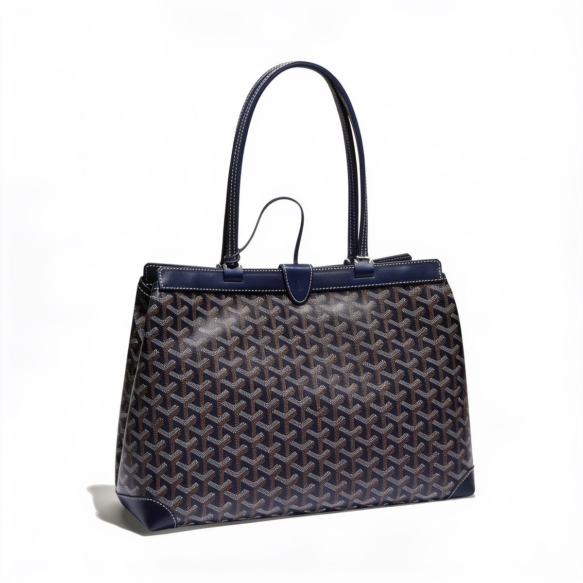 Contrast Leather Shoulder Bag - Navy Blue