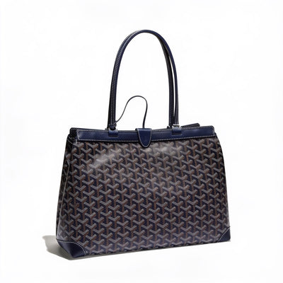 Contrast Leather Shoulder Bag - Navy Blue