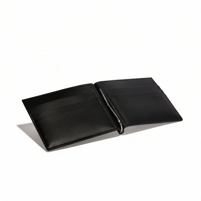 Leather Money Clip Card Holder - Black - 2